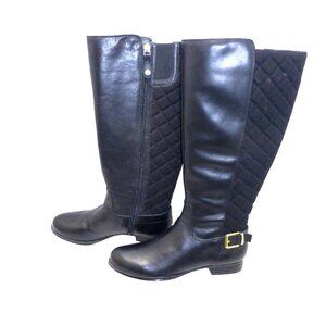 New Isaac Mizrahi Tally black leather riding boots 7 1/2 quilted